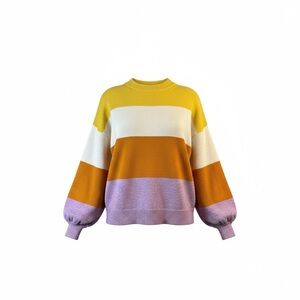 Sugar + Lips Colorblock Pullover Sweater Yellow  Lavender Striped Crewneck Small
